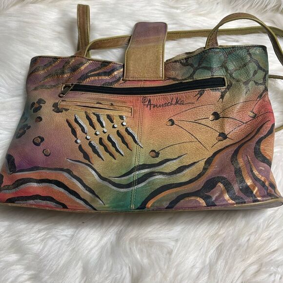 Anuschka Hand Painted Leather Medium Tote Floral Double Handle. - Picture 13 of 15